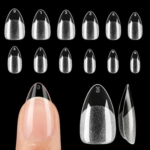 UNA GELLA Kurze Mandel Nail Tips 120 Stück | Almond Full Cover Soft Gel Nageltips für Gelnägel, Starke & Langlebige Kunstnägel, Press-On für DIY & Salon 12 Größen