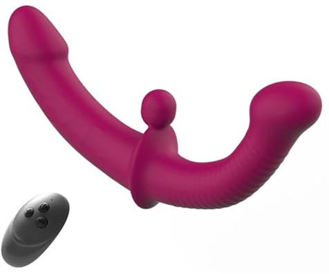 LZMYZ Silikon Realistischer Doppeldildo mit 10 Vibrations Paarvibrator, Strap On Umschnall Dildo Lesben Paarvibrator für Sie Klitoris und G-punkt mit Fernbedienung Sex Toys für Frauen und Paar(B)