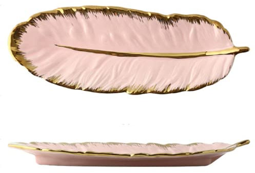Disoza Plateau de décoration Plume Bijoux Assiette à Manger et à Dessert Porcelaine Porte-clés (37 * 12.5 * 3.5cm)