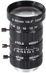 Zowietek Objectif Zoom à Faible Distorsion 5-50 mm 12 MP à Monture C, avec Adaptateur C-CS, pour caméra Zowietek POV/modèle à Monture ZowieCAM CS, caméra IMX477 Raspberry Pi HQ