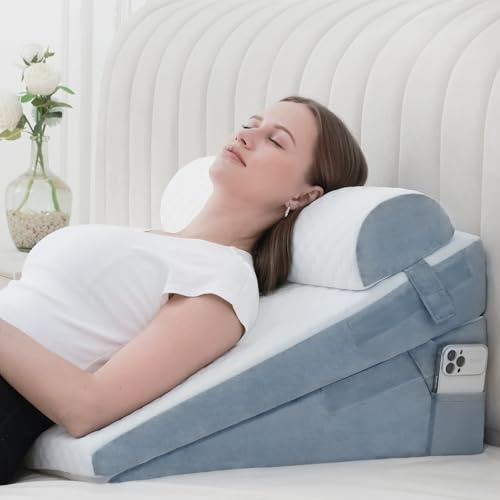 Ziiyllean Bed Wedge Pillow for Sleeping 3Pcs, Adjustable 4.5&7.5&12 Inch Memory Foam Wedge Pillow, Triangle Wedge Pillow Post Surgery Pillow for Acid Reflux, Heartburn, Snoring, Legs and Back Pain
