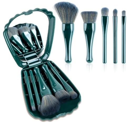 ARFUKA 5 Stück Pinselset Makeup Schminkpinsel Set Klein Kosmetikpinsel Reise Make-up Pinsel Set mit Aufbewahrung und Spiegel