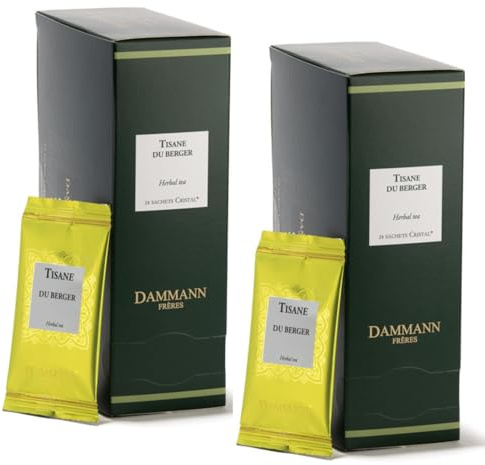 Dammann Frères® | Tisane Berger Tilleul Verveine Menthe - 2 x 24 Filtres | Tisane Sachets simples | Infusion Digestive Citronnelle, Fleurs Orange et Verveine