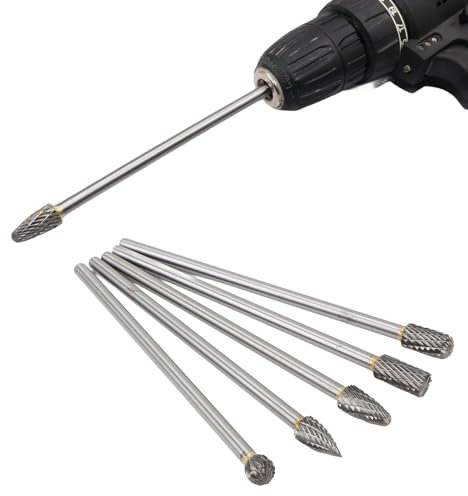 5 Teiliges Hartmetall Frässtifte Set, Wolframstahl Doppelter Schnitt Vollhartmetall Frässtift Set Stabschleifer Bits zum Schnitzen, Bohren, Gravieren, Polieren (6 * 10mm)