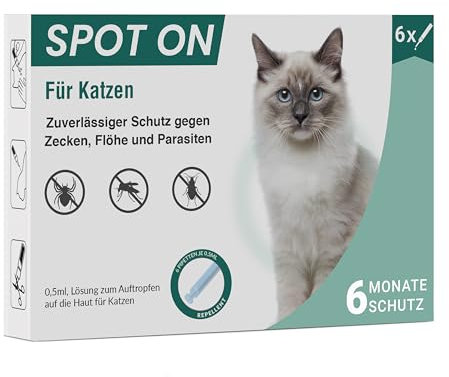 Animal Vita® Spot On Zeckenschutz für Katzen [6 Monate zuverlässiger Schutz] Zeckenmittel für Katzen -Zeckenschutz Katze - Spot On für Katze