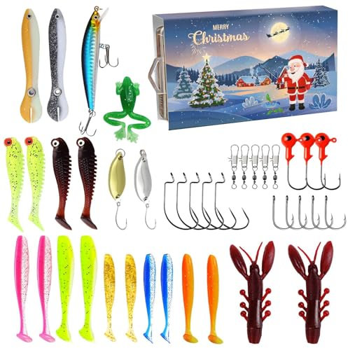 Veeteah Angelköder-Adventskalender 2024,Angel-Adventskalender,Angelset Adventskalender Angelköder - Angel-Adventskalender 2024, Angelausrüstung für Forelle, Barsch, Makrele