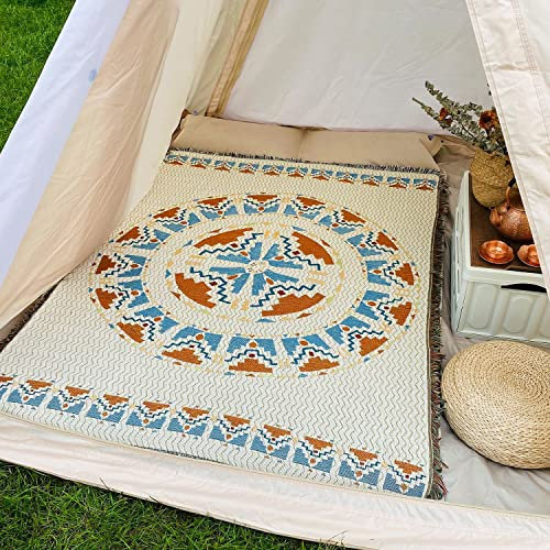 Strickdecke mit Quaste Böhmen Kuscheldecke Wendedecke Geometrie Pflanze Blumen Muster Navajo Decke Wohndecken Outdoor Picknickdecke Sofadecke Dekorative Decke Schlafdecke Reisedecke 130x160 cm