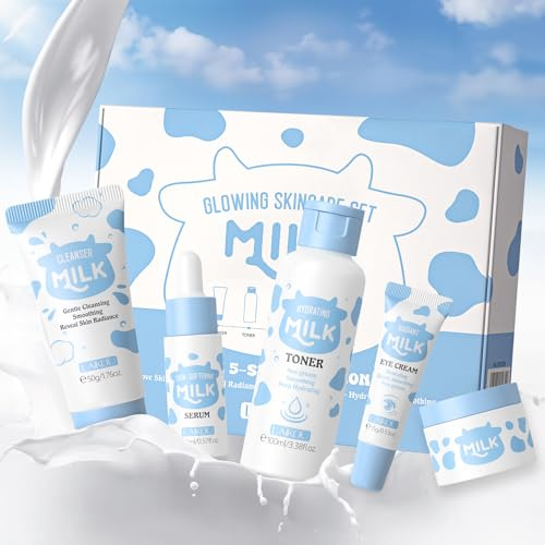 LAIKOU Milk Skincare Set, 5Pcs Nourishing Face Care Routine Kit