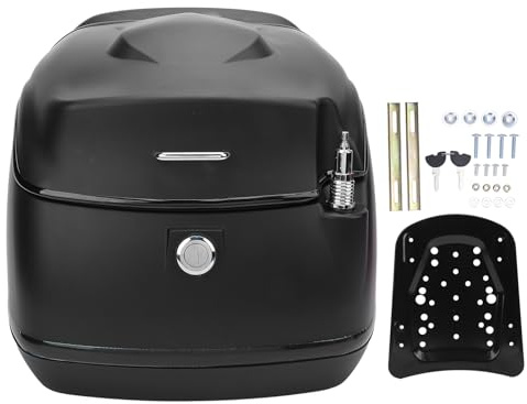 Akozon 38L Motorrad-Topcase Im Retro-Stil, Wasserdichter Kofferraum für Elektrofahrrad, Roller (Black)
