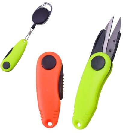 Alicates de alambre de pesca con cordón en espiral, 2 tijeras de pesca plegables de acero inoxidable con forma de camarón, herramienta de pesca (verde + naranja), tijeras de pesca