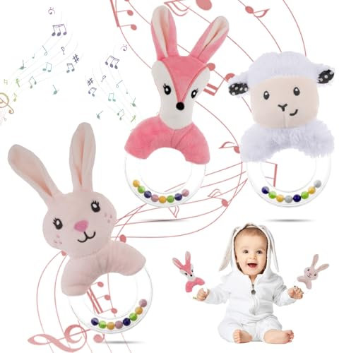 HAGOT 3PCS Baby-Rasselspielzeug, 0–12 Monate, Weiches Baby-Rassel-Sensory-Spielzeug, Neugeborenen-Rassel, Geschenk für Säuglinge, Kleinkinder, Babys, Jungen und Mädchen