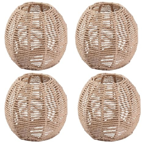 Boho Rattan Lampenschirm Hängelampe Papierlampenschirm Pendelleuchtenschirm Korblampen Hängend Laterne Tischleuchte Ersatzschirm Lampenschirm Zubehör für Tischlampe Deckenlampe (4, Sphärisch)