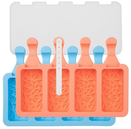 Lurch Eisform für Eis am Stiel, Popsicles Silikon 2er Set mit Deckel wiederverwendbar für Kinder und Erwachsene – Triangle
