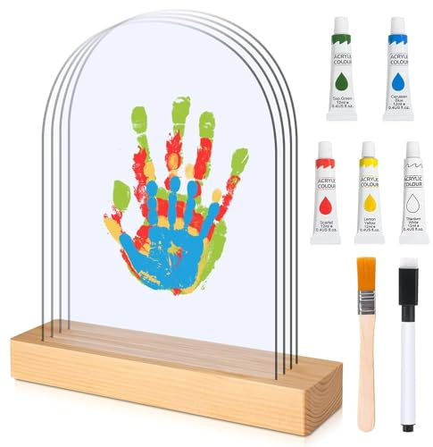 TOGOU2S Kit de Huellas de Manos Familiares, Marco ovalado transparente para 4 huellas de manos, Recuerdos Familiares, Personalizados Marco de recuerdo, Día del Padre Día de la Madre Regalo