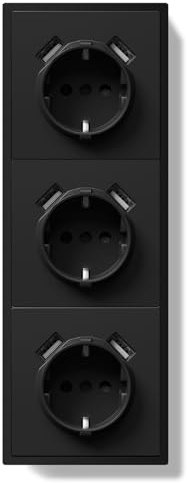 BSEEDLIFE Schuko Steckdose mit USB Unterputz EU-Standard Wandsteckdose 16Amp mit PC Rahmen, 80 * 220mm inzelsteckdose mit Krallen, Einfache Installation, 3 Fach Schwarz