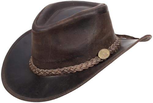 SCIPPIS Fitzroy Lederhut Herren Damen – Westernhut aus Rindsleder mit geflochtenem Hutband – formbare Krempe – Cowboyhut – Outdoor & Festival – Vintage-Look