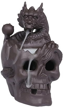 Hemobllo Skull Incense Burner Led Backflow Incense Holder Smoke Fountain Waterfall Ceramic for Meditation
