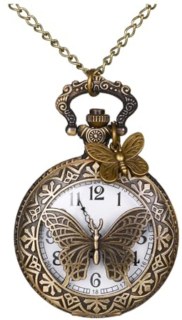 Avaner Hollow Butterfly Pocket Watches: Bronze Vintage Retro Analog Quartz Watch with Chain for Men and Women