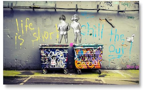 Banksy Bilder Leinwand Life is Short Wandbild 180x100 cm Graffiti Streetart Bilder Leinwand Bild XXL Wanddeko Poster Pop Art Bunt Kunstdruck für Wohnzimmer Schlafzimmer Dekor Rahmenlos