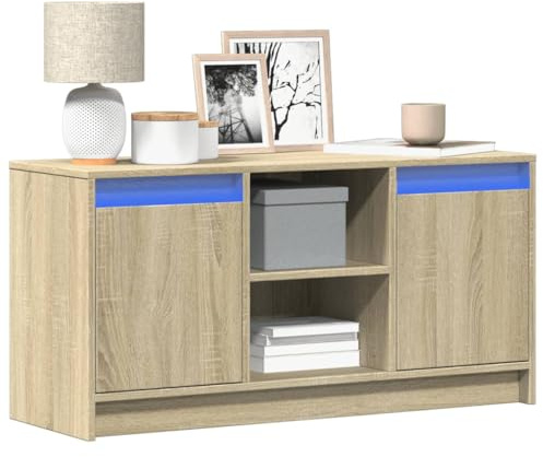 Qnhdfrt TV Schrank mit RGB LED Beleuchtung in Sonoma-Eiche 100 cm Breite Holzwerkstoff Lowboard Fernsehschrank mit Stauraum für Wohnzimmer