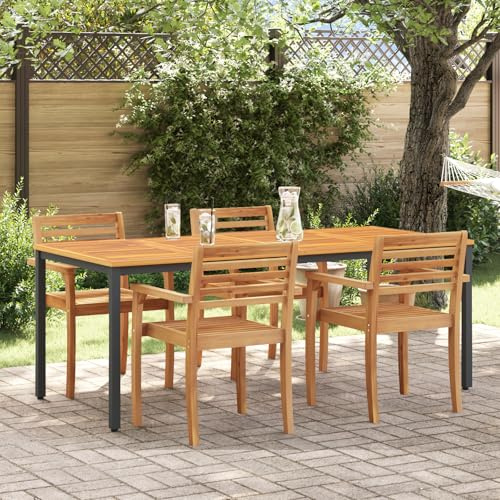 QJBSAVVA Tavolo da Giardino Esterno in Legno di Acacia Naturale e Metallo Resistente Rettangolare 200x90x75 cm Marrone Opaco per Pranzi Familiari Barbecue e Uso Interno Esterno