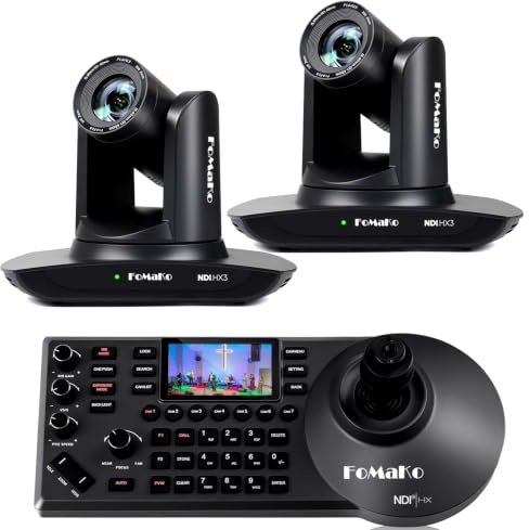 FoMaKo NDI HX3 PTZ Kamera Set, 30x Optischer Zoom KI-Auto-Tracking, mit HDMI/USB3.0/LAN(PoE), für YoTube vMix OBS Live Streaming, mit 2*FMK30UH NDI Kamera(Schwarz) +1* NDI PTZ Controller (BN502)