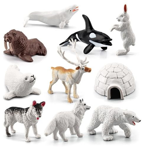 NIDONE 10pcs Tierfiguren für Kleinkinder, realistische kognitive Polarbären -Tierspielzeug, Simulationsarktische Figuren, Desktop -Lernspielzeuggeschenke des Desktops für Kleinkinder