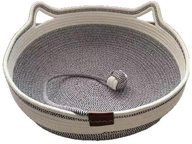 Cama de Mimbre para Gatos, Cesta para Gatos, Nido para Mascotas de Cuerda de algodón, Camas Redondas de Paja Tejidas para Gatos con cojín Suave