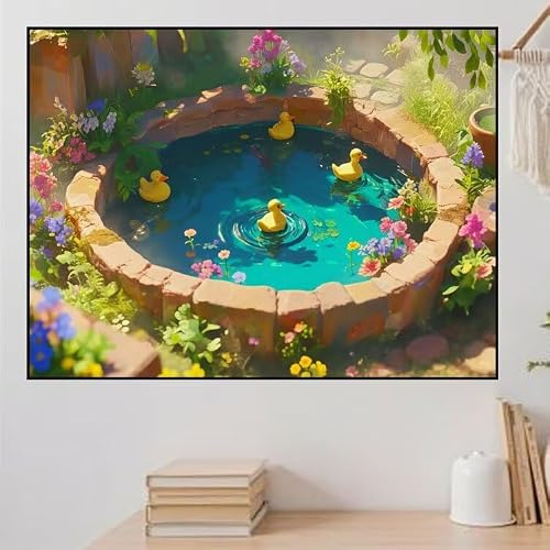 Diamond Painting anka diamantmålning barn, knåp, flickor, 8 år, landskap, gör-det-själv 5D, fyrkantiga stenar, strass, broderi, korsstygn, duk, mosaik, hantverk för nybörjare, heminredning, 40 x 30 cm