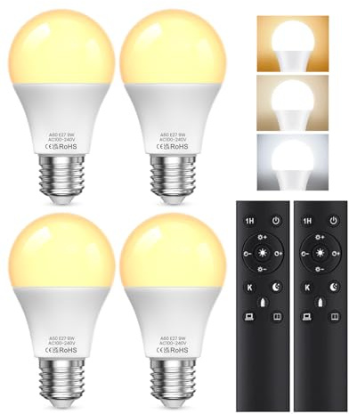 LED Glühbirne E27 Mit Fernbedienung, LED Lampen 9W Äquivalent 60W, E27 Dimmbare Glühbirne, Ferngesteuerte Glühbirne mit Timing Funktion, 3 Farbtemperatur 3000K-6000K Birne für Heimdekoration