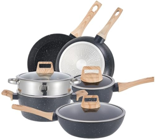 Batterie De Cuisine Antiadhésive 12 Pièces: Poêle, Casserole, Marmite, Compatible Avec Les Cuisinières À Induction Et Gaz, Usage Domestique