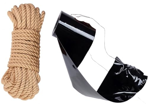 Cinta Bondage BDSM 25 m Negra con Cuerda de Algodón Suave 10 m – Cinta Autoadherente para Juegos SM, Accesorio Fetish Multifuncional para Bondage y Juegos de Rol