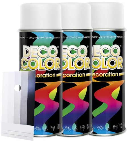 Craft-Equip DC 3 Stück Lackspray Glanz nach RAL in 400ml zur Lackierung von Auto Stahl Aluminium Beton Holz und Spritzmusterkarte (3 Dosen in weiss matt RAL 9010 + Karte)