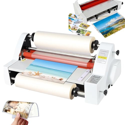 Máquina laminadora en frío y caliente con rollo de película laminada de 100 m, laminadora térmica comercial con pantalla digital, ajustable 0-180 ℃ para papel de película Pte