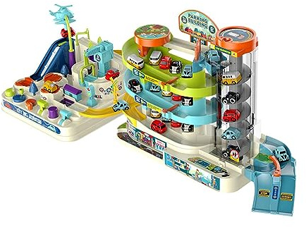 3 Level Parking Garage Playset, Car Track Set with Music & Lights, Kids Parking Garage Race Car Ramp Track Toys, Electric Parking Lot Toy with 6 Mini Cars, Educational Toys for Kids Over 3 Years