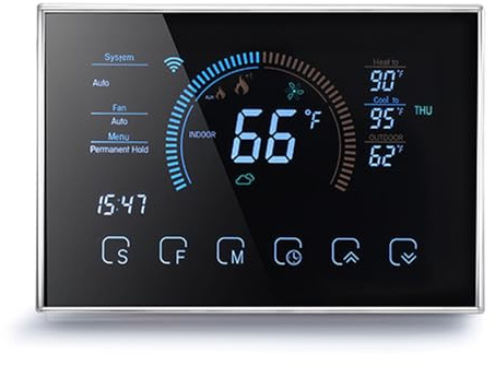 SALALIS Smart Termostat LCD Färgpekskärm med APP Röststyrning för hem- och Kontorsbruk - Programmerbar Värmepumpstermostat (Svart)