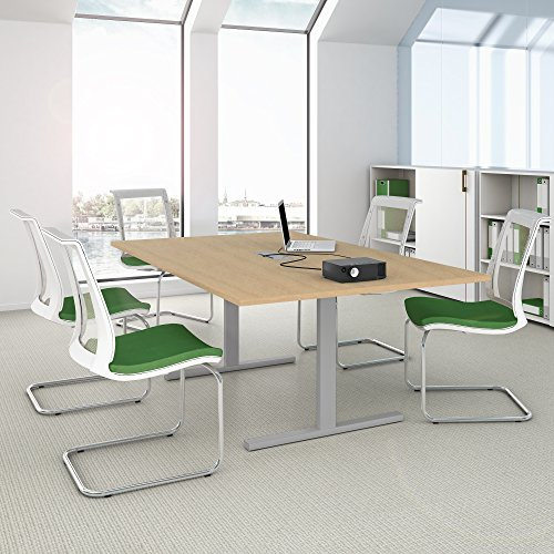 Weber Büro Easy Konferenztisch 200x120 cm Ahorn mit ELEKTRIFIZIERUNG Besprechungstisch Tisch, Gestellfarbe:Silber