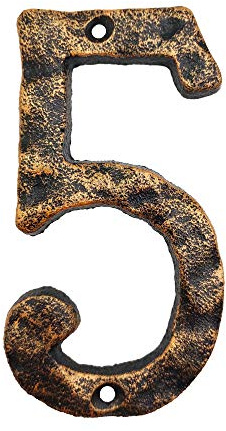 Numéros de maison de 15,2 cm - Numéro d'adresse de maison rustique en fonte - Aspect martelé unique avec finition irrégulière en laiton antique, numéro 5