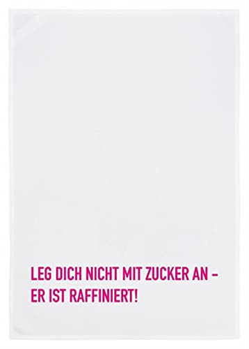 17;30 - HW134A - Geschirrtuch, Weiss, Leg Dich Nicht mit Zucker an - Er ist raffiniert, Baumwolle, 50cm x 70cm, waschbar bis 60 Grad