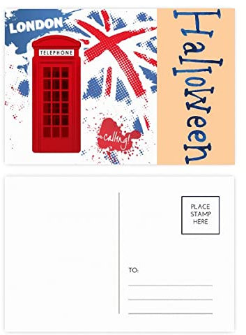 Postkarten-Set mit Londoner Flagge, rote Telefonzelle, Halloween, 20 Stück