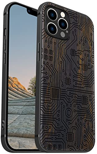 Carveit Magnetisch Hülle für iPhone 12 Pro Case [Elegante Dunklesholz] [Weich TPU Stoßstange] Stoßfeste Handyhülle Kompatibel MagSafe mit 12Pro Hülle Holz （Hauptplatine）