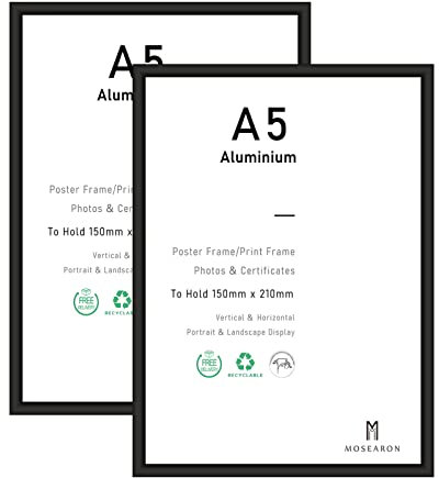 ATOBART A5-Zertifikat-Bilderrahmen,Schwarz Aluminium Fotorahmen mit Plexi-glass für Wandmontage-Display,15x21 cm,2er-Set
