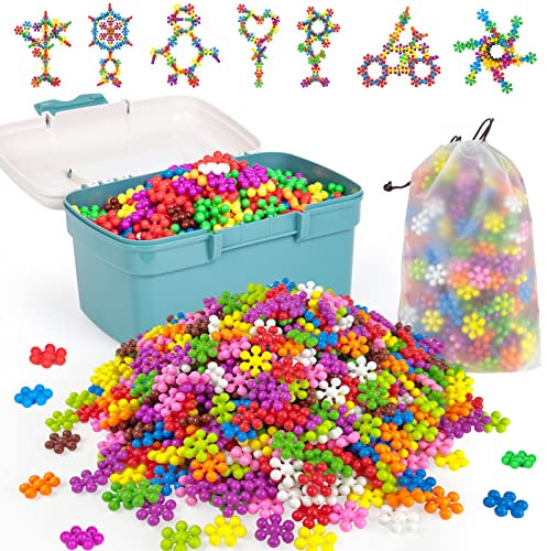 Ltteaoy 500 Stück Bausteine für Kinder mit Aufbewahrungstasche und Box, STEM Interlocking Blocks Vorschule Lernspielzeug Discs Sets, Umweltkreativität Kinderspielzeug für Jungen Mädchen ab 3 Jahren