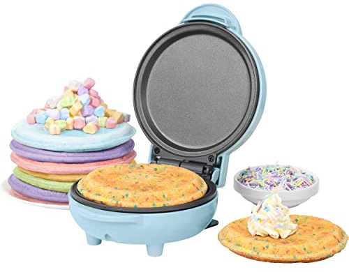 Petra PT4215BLNVDEEU7 Mini piastra per snack, piattino da 11,5 cm antiaderente e facile da pulire, dolcetti, per pranzi e colazioni, pancake, sandwich, biscotti e gelati, 550 W, blu pastello