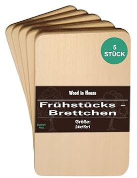 Wood in House Frühstücksbrett Holz roh Buche natur Küchenbrett Decoupage 5 Stück