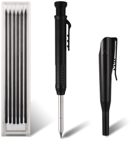 Amabro Bleistifte für tiefe Löcher, solide mechanische Bleistifte mit eingebautem Spitzer, automatische Bleistifte mit Stiftdeckel und 6 Ersatzminen (schwarz)