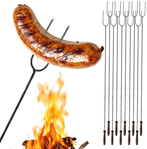 BEGRIS® 10xGrill spieße stahl 150 cm Feuerstab, Grillspiesse lagerfeuer lang für Lagerfeuer, Barbecue, Spieße für grill zum Einfädeln und Braten von Würsten auf dem Feuer Stahlstab 10 Stück