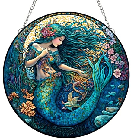 MATIHAY Siren and Mermaid Acrylic Window Hanging, Mermaid Acrylic Suncatcher Wall Art Decor, Birthday Christmas Mermaid Gifts for Women Girls (Mermaid, 7.9/20cm), MAT343