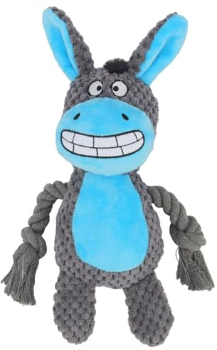 Hundespielzeug, Hund Quietschspielzeug, Plüsch Hunde Kauspielzeug, Esel | Dunkelgrauer Baumwollseil Spielzeug, Interaktives Plüschtier Spielzeug mit Knitterpapier für Welpen, Kleine, Mittlere Hunde