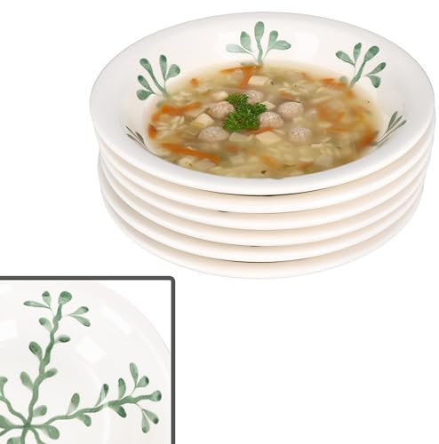 MamboCat Set di 6 piatti fondi di abete verde, 400 ml, piatti profondi in gres porcellanato per 6 persone con rami astratti, per insalata, zuppa, riso e pasta a Natale